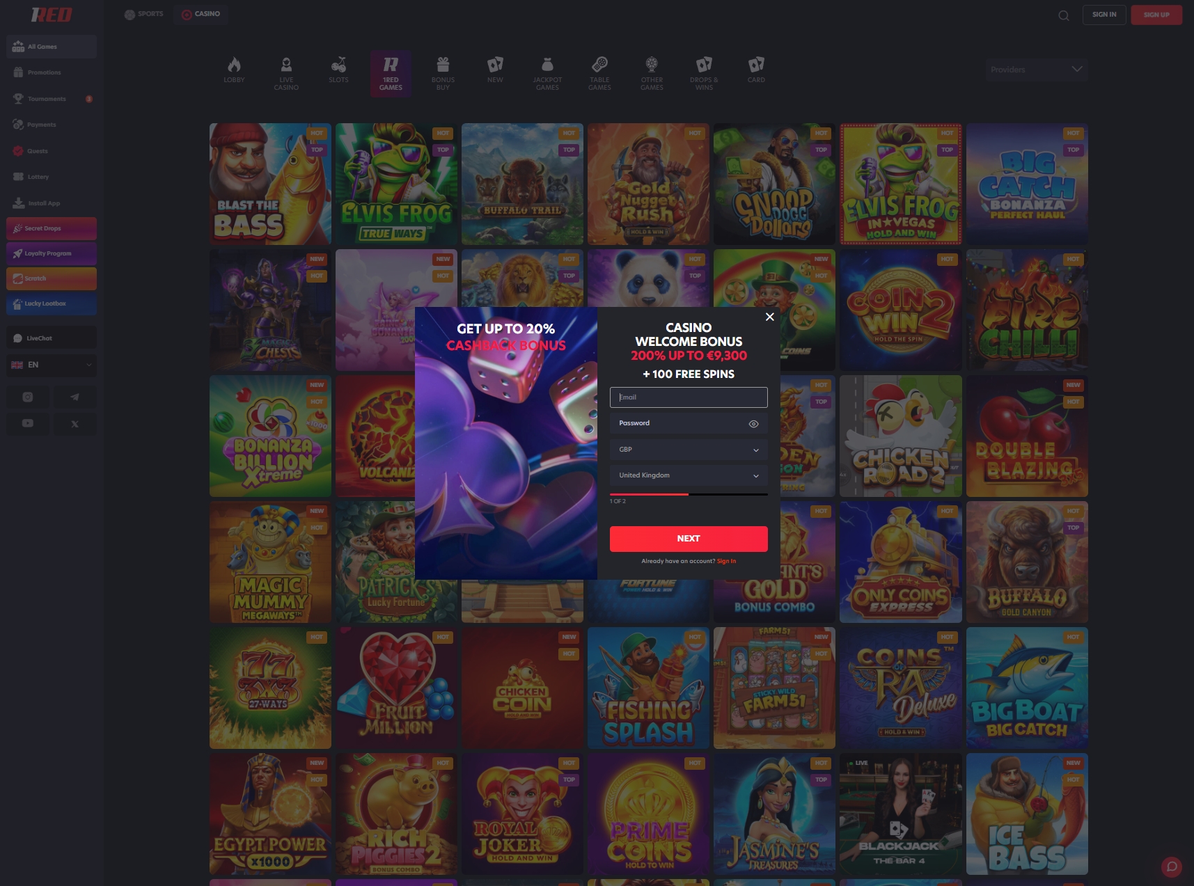 registration at 1Red casino